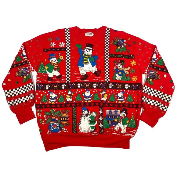 Vintage Nutcracker Womens Puffy Paint Ugly Christmas Snowman Sweatshirt Large - Picture 1 of 9